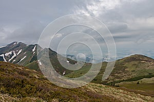 Maly Krivan, mountain in Mala Fatra, Slovakia, view from mountain Pekelnik, in spring cloudy day