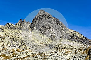 Maly Lodowy Szczyt Siroka veza - peak seen from the side of the Starolesna Valley Velka Studena dolina. It is a frequent