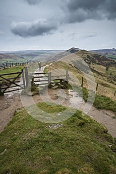 Mam Tor Autumn landscape in morning in Peak District photo