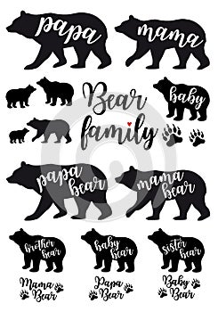 Mama bear, papa bear, baby bear, vector set photo