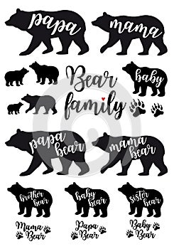 Mama bear, papa bear, baby bear, vector set