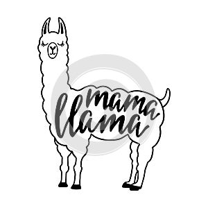 Mama Llama funny quote. Typography poster, apparel print, mother day greeting card design.