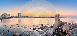 Mamaia beach resort panorama at sunset photo