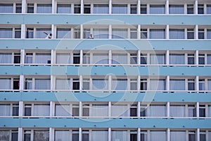 Two men talk from balconies of a hotel in the Mamaia resort on the Black Sea during the Covid-19 outbreak during a summer day