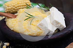 Mamaliga or polenta porridge made out of yellow maize flour.