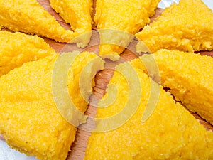 Mamaliga polenta triangles on wood