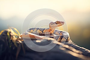 mamba snake resting on a sunbathed cliff edge