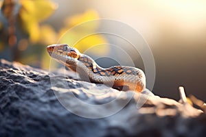 mamba snake resting on a sunbathed cliff edge photo