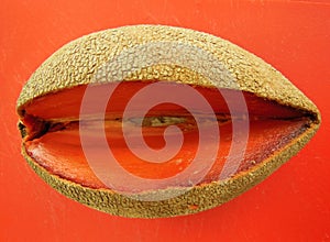 Mamey sapote fruit on orange