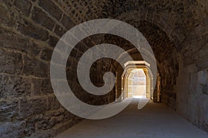 Mamluk era arched stones tunnel leading to Al-Muayyad Bimaristan ancient hospital, Cairo, Egypt photo