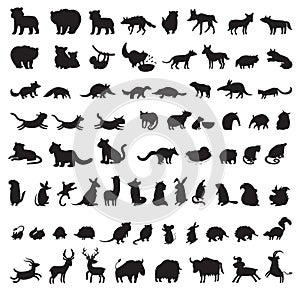 Mammals of the world. Extra big set of animals gray silhouettes