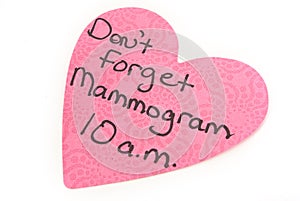Mammogram Reminder Note Isolated On White