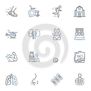 Mammogram screening line icons collection. Detection, Diagnosis, Screening, Imaging, Cancer, Breast, Radiation vector