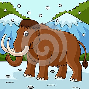 Mammoth Animal Colored Cartoon Illustration