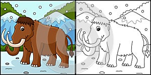 Mammoth Animal Coloring Page Colored Illustration