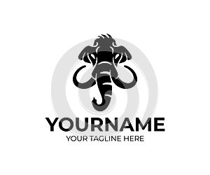 Mammoth animal, head, face or muzzle with tusks, logo design. Wildlife, nature, wild, prehistoric, fossil and ancient animal, vect