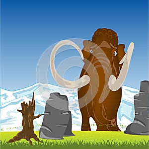 Mammoth on glade.Prehistorical animal mammoth on green glade