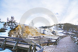 Mammoth Hot Spring in North Yellowstone National Park Landscape