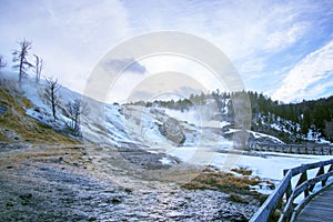 Mammoth Hot Spring in North Yellowstone National Park Landscape