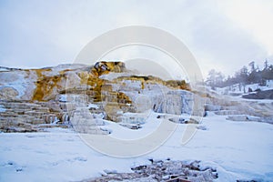 Mammoth Hot Spring in North Yellowstone National Park Landscape