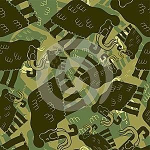 Mammoth military pattern seamless. Prehistoric elephant Khaki so