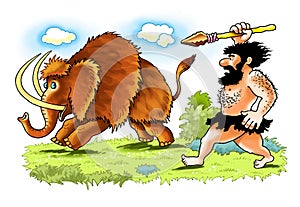 Mammoth neanderthal man primitive person spear hunting