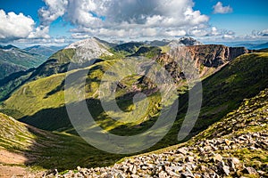 Mamores ridge in Scottish Highlands ona summer day.