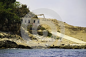 Mamula island fort during work, arranging and adaptation - Boka Kotorska bay of Adriatic sea, Montenegro