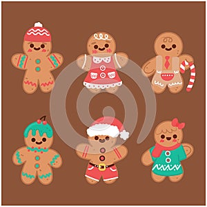 Cute Merry Christmas gingerbread man cookies collection