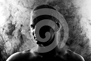 A man in abstract smoke