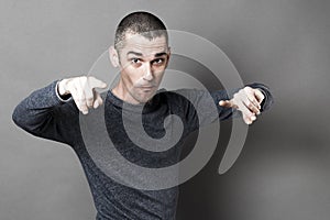 Man accusing or showing someone responsible with fingers