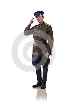 Man actor in the form of an officer captain People`s Commissariat of Internal Affairs of Russia from the period 1943-1945