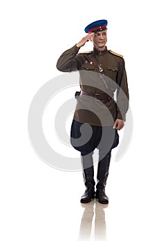 Man actor in the form of an officer captain People`s Commissariat of Internal Affairs of Russia from the period 1943-1945