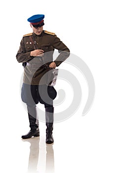 Man actor in the form of an officer captain People`s Commissariat of Internal Affairs of Russia from the period 1943-1945