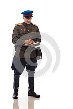 Man actor in the form of an officer captain People`s Commissariat of Internal Affairs of Russia from the period 1943-1945