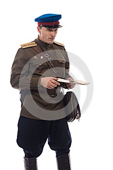 Man actor in the form of an officer captain People`s Commissariat of Internal Affairs of Russia from the period 1943-1945