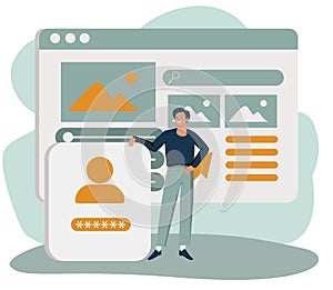 Man adding information on website. Concept of digital content creation and management, internet