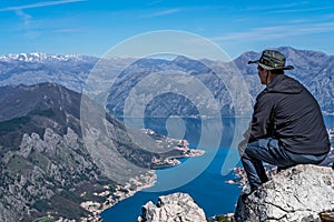 Man admiring Kotor bay from above