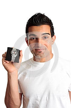 Man advertising chronograph watch