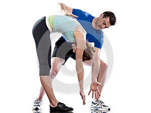 Man aerobic trainer positioning woman Workout photo