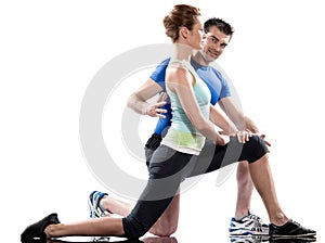 Man aerobic trainer positioning woman Workout photo