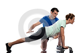 Man aerobic trainer positioning woman Workout photo