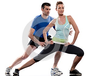 Man aerobic trainer positioning woman Workout photo