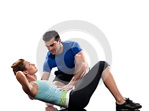 Man aerobic trainer positioning woman Workout photo
