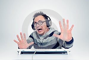 Man is afraid of sitting in front of computer