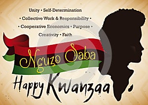 Man and Africa Silhouette Telling the Kwanzaa Celebration Principles, Vector Illustration photo