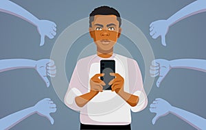 Man of African Ethnicity Reading Upsetting Online Comments Vector Drawing