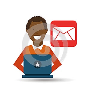 Man afro-american using laptop email media icon