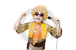 Man with afrocut and mic isolated