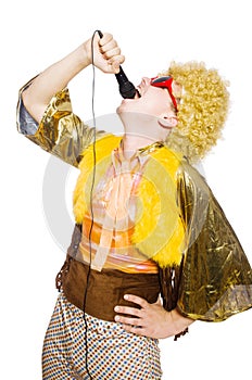 Man with afrocut and mic isolated